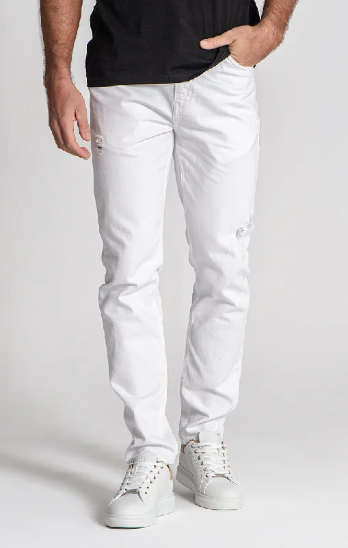 Men's Cargo Jeans with Multiple Pockets for a Practical and Outdoor - Friendly LookWhite Straight-Leg Jeans