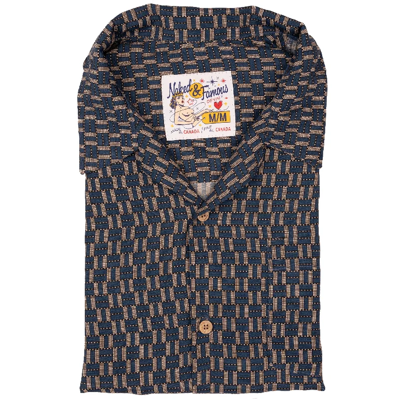 Men's Jeans with a Frayed Hem for a Casual and Effortless StyleAloha Shirt - Weave Print - Navy Men's Jeans with a Frayed Hem for a Casual and Effortless StyleAloha Shirt - Weave Print - Navy