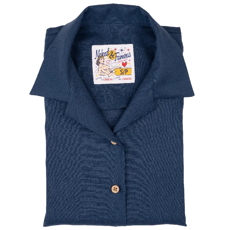 Men's Cargo Jeans with Multiple Pockets for a Practical and Outdoor - Friendly LookCamp Collar Shirt - French Linen Fine Canvas - Blue