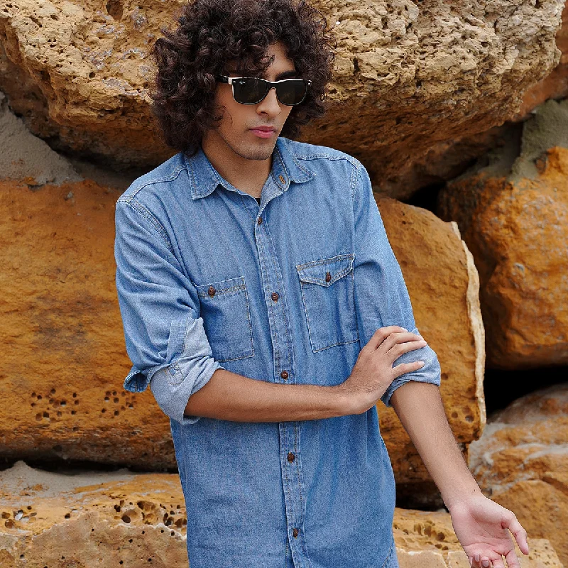 Men's Jeans with a Zip - Off Lower Leg for Convertible StyleChambray Double Pocket Shirt Men's Jeans with a Zip - Off Lower Leg for Convertible StyleChambray Double Pocket Shirt