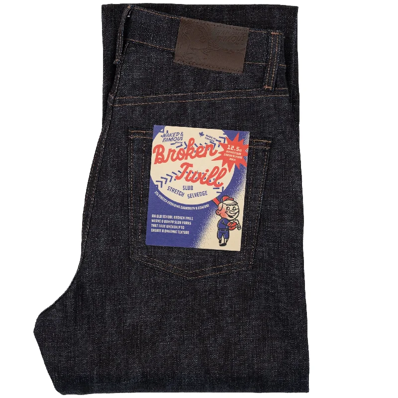 Men's Jeans with an Elastic Waistband for Ultimate ComfortClassic - Broken Twill Slub Stretch Selvedge Men's Jeans with an Elastic Waistband for Ultimate ComfortClassic - Broken Twill Slub Stretch Selvedge