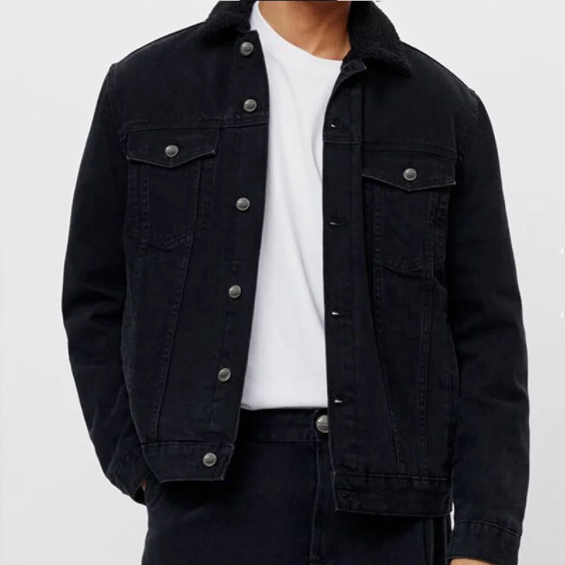Men's Jeans with a Cargo - Inspired Knee Pocket for Extra StorageBlack Denim Jacket with Black Sherpa Men's Jeans with a Cargo - Inspired Knee Pocket for Extra StorageBlack Denim Jacket with Black Sherpa