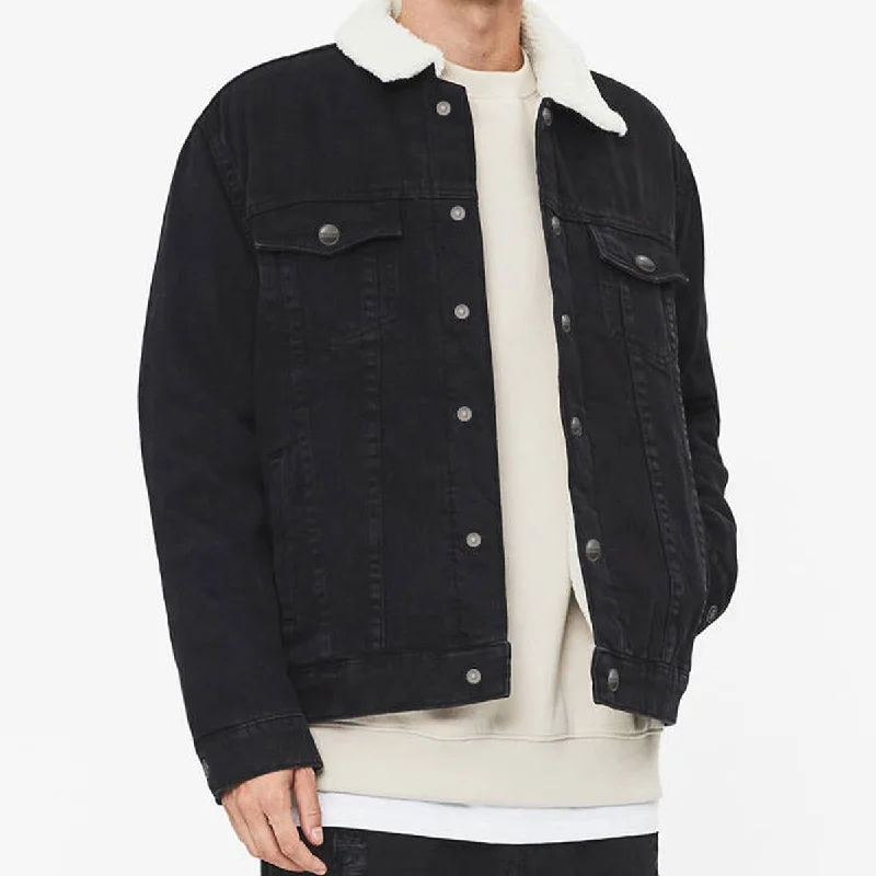 Men's Jeans with an Elastic Waistband for Ultimate ComfortBlack Denim Jacket With White Sherpa Men's Jeans with an Elastic Waistband for Ultimate ComfortBlack Denim Jacket With White Sherpa