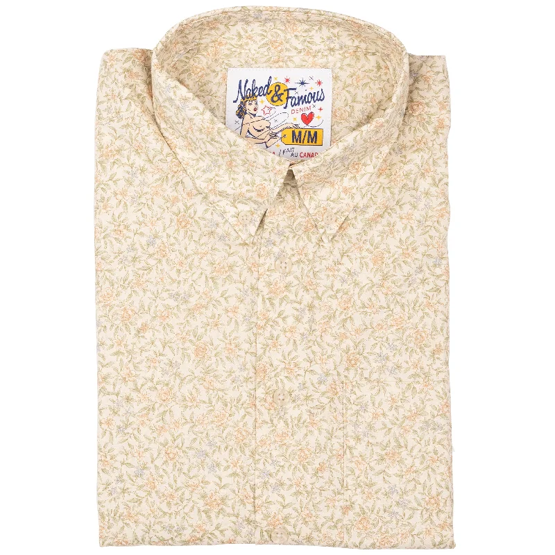 Men's Jeans with a Button - Fly for a Traditional and Classic AestheticEasy Shirt - Bell Flowers - Cream Men's Jeans with a Button - Fly for a Traditional and Classic AestheticEasy Shirt - Bell Flowers - Cream