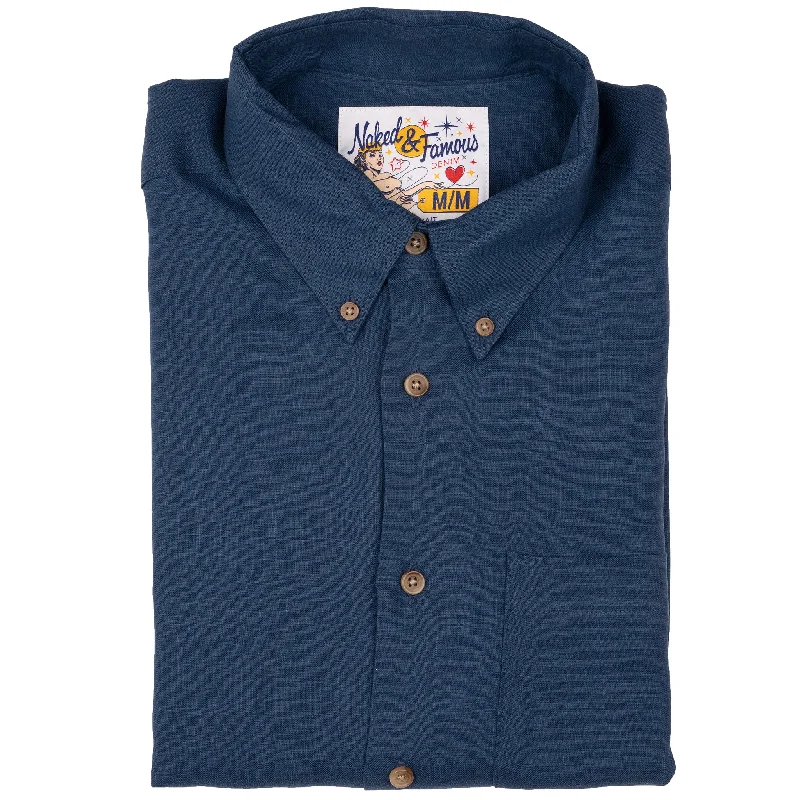 Men's High - Waisted Jeans in a Medium Wash for a Vintage - Style RevivalEasy Shirt - French Linen Fine Canvas - Blue Men's High - Waisted Jeans in a Medium Wash for a Vintage - Style RevivalEasy Shirt - French Linen Fine Canvas - Blue
