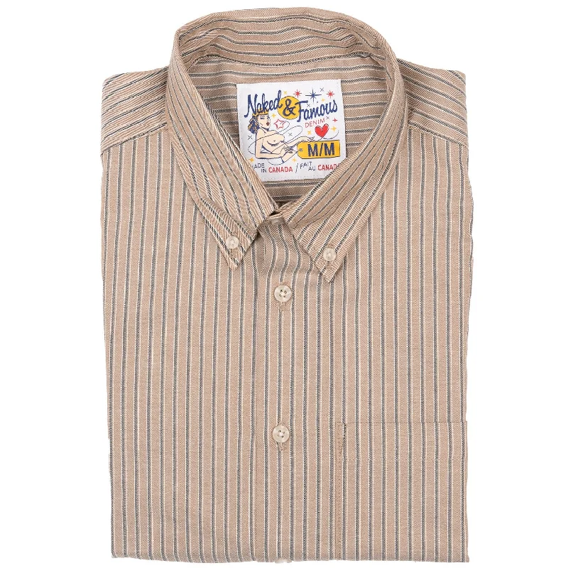 Men's Jeans with a Zip - Off Lower Leg for Convertible StyleEasy Shirt - Soft Finish Classic Stripe - Taupe Men's Jeans with a Zip - Off Lower Leg for Convertible StyleEasy Shirt - Soft Finish Classic Stripe - Taupe