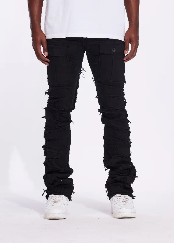 Men's Colored Jeans in Burgundy for a Bold and Fashion - Forward LookFray Cargo Flare Denim (Jet Black) Men's Colored Jeans in Burgundy for a Bold and Fashion - Forward LookFray Cargo Flare Denim (Jet Black)