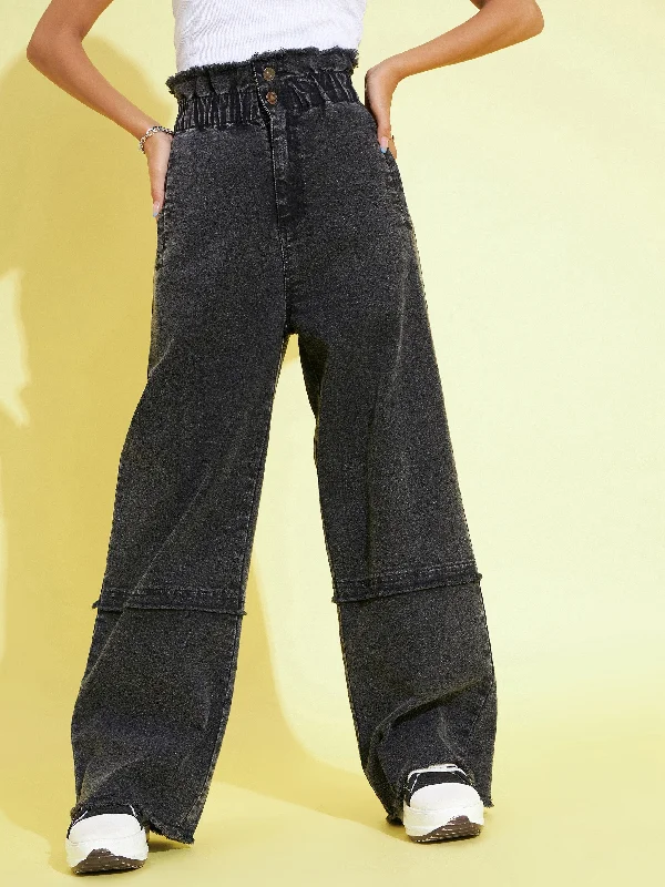 Men's Jeans with a Button - Fly for a Traditional and Classic AestheticGirls Black Acid Wash Paper Bag Waist Straight Jeans Men's Jeans with a Button - Fly for a Traditional and Classic AestheticGirls Black Acid Wash Paper Bag Waist Straight Jeans
