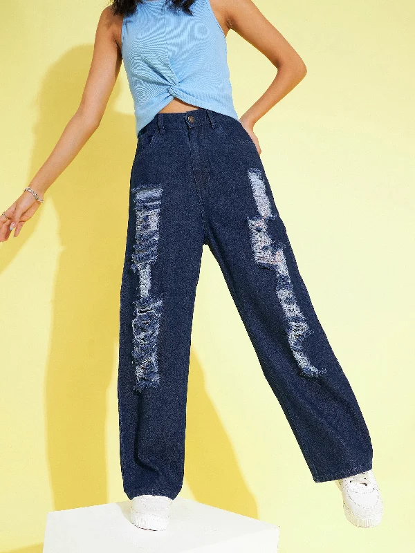 Men's Jeans with a Frayed Hem for a Casual and Effortless StyleGirls Navy Distress Straight Jeans Men's Jeans with a Frayed Hem for a Casual and Effortless StyleGirls Navy Distress Straight Jeans