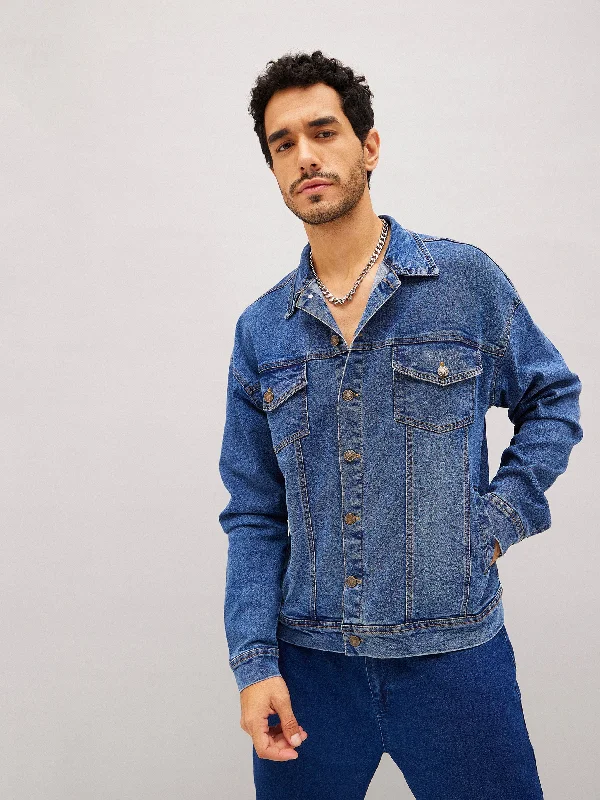 Men's Jeans with an Elastic Waistband for Ultimate ComfortMen Blue Relax Fit Denim Jacket Men's Jeans with an Elastic Waistband for Ultimate ComfortMen Blue Relax Fit Denim Jacket