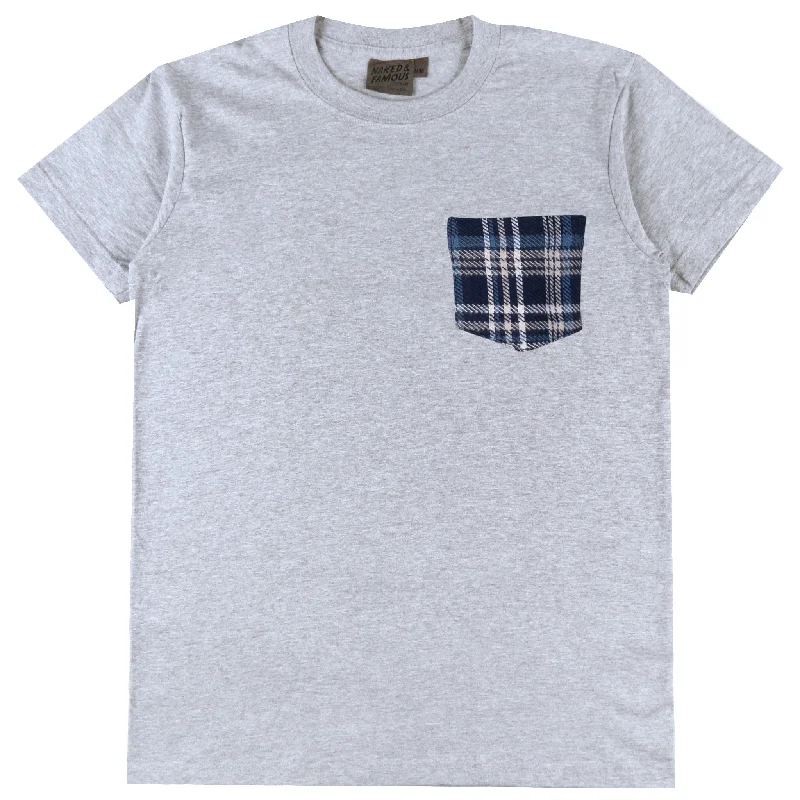 Plus Size Men's Straight Leg Jeans with Reinforced Knees for DurabilityPocket Tee - Heather Grey + Triple Yarn Twill Check Brush - Navy Plus Size Men's Straight Leg Jeans with Reinforced Knees for DurabilityPocket Tee - Heather Grey + Triple Yarn Twill Check Brush - Navy