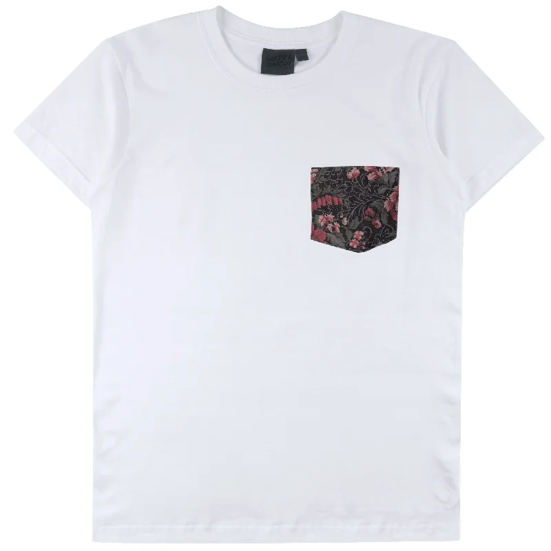 Men's Colored Jeans in Burgundy for a Bold and Fashion - Forward LookPocket Tee - White + Muted Flowers Organic Men's Colored Jeans in Burgundy for a Bold and Fashion - Forward LookPocket Tee - White + Muted Flowers Organic