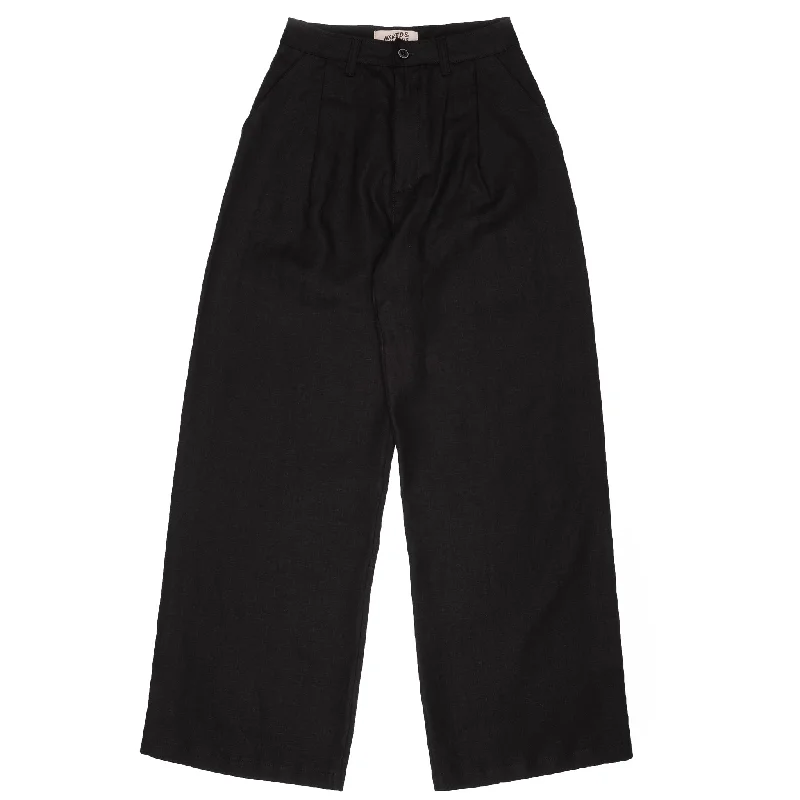 Men's High - Waisted Jeans in a Medium Wash for a Vintage - Style RevivalRelaxed Pleated Trouser - French Linen Fine Canvas - Black Men's High - Waisted Jeans in a Medium Wash for a Vintage - Style RevivalRelaxed Pleated Trouser - French Linen Fine Canvas - Black