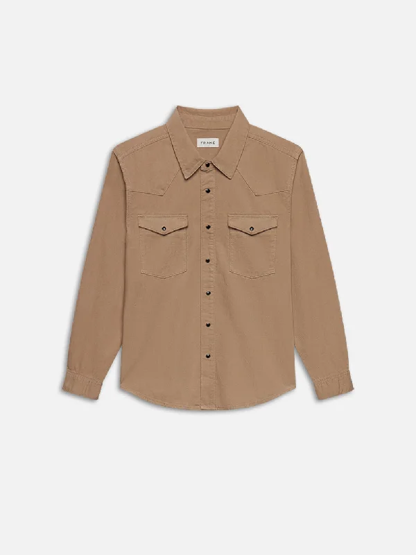 Men's Low - Rise Jeans in a Light Wash for a Casual and Youthful LookWestern Denim Shirt -- Dark Beige Men's Low - Rise Jeans in a Light Wash for a Casual and Youthful LookWestern Denim Shirt -- Dark Beige