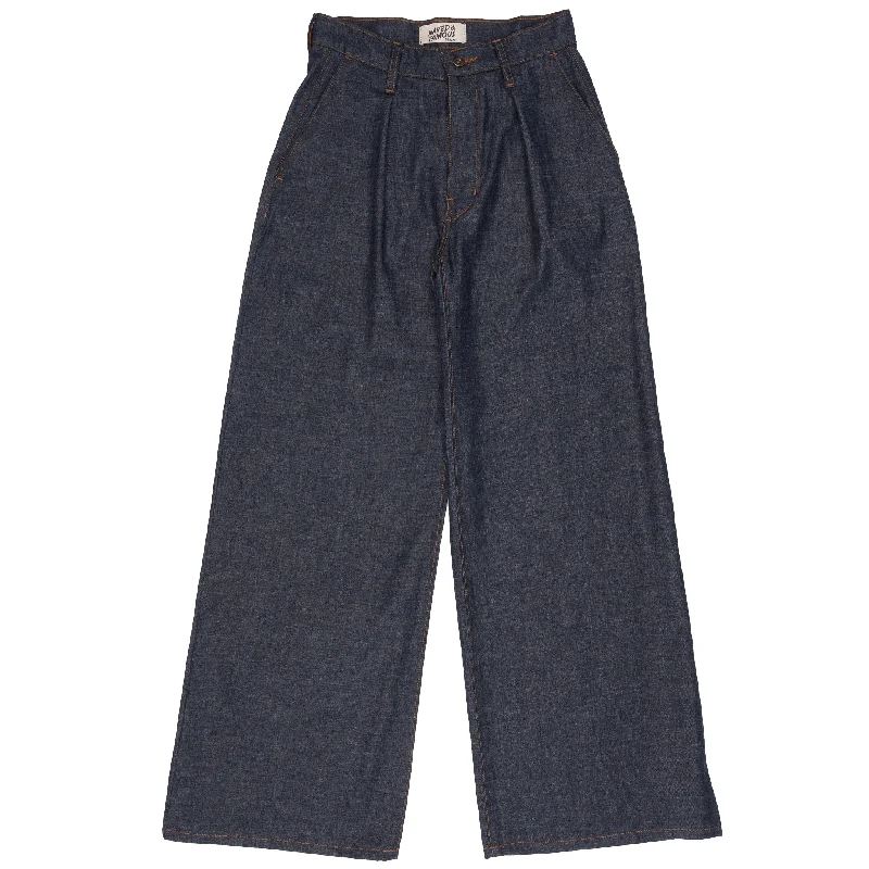 Men's Straight Leg Raw Denim Jeans for a Minimalist and Durable OptionWide Leg Trouser - Slub Nep Rinsed Denim