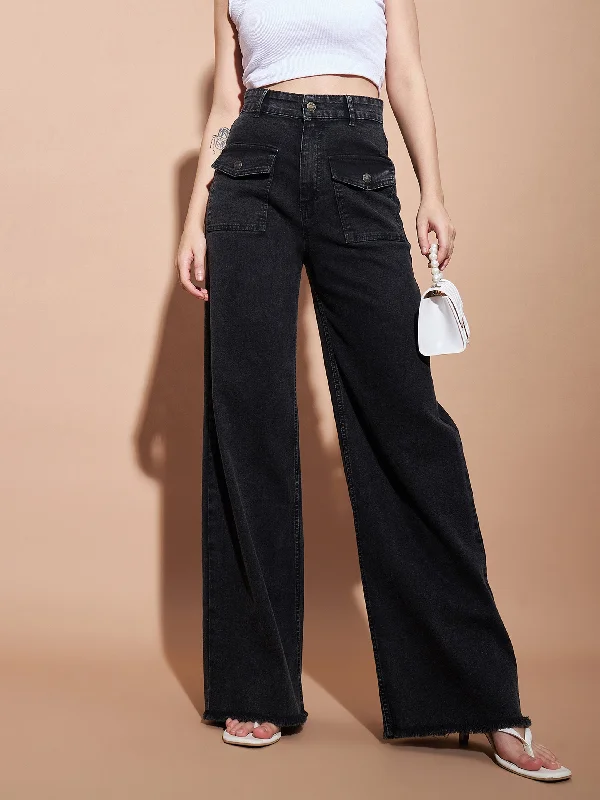 Men's Stretch Jeans with a Moisture - Wicking Lining for Active LifestylesWomen Black High Waist Flap Pocket Straight Jeans Men's Stretch Jeans with a Moisture - Wicking Lining for Active LifestylesWomen Black High Waist Flap Pocket Straight Jeans