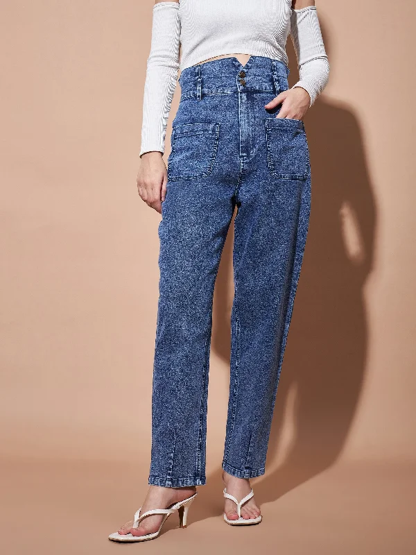 Men's Jeans with a Cargo - Inspired Knee Pocket for Extra StorageWomen Blue High PaperBagWaist Baggy Jeans Men's Jeans with a Cargo - Inspired Knee Pocket for Extra StorageWomen Blue High PaperBagWaist Baggy Jeans