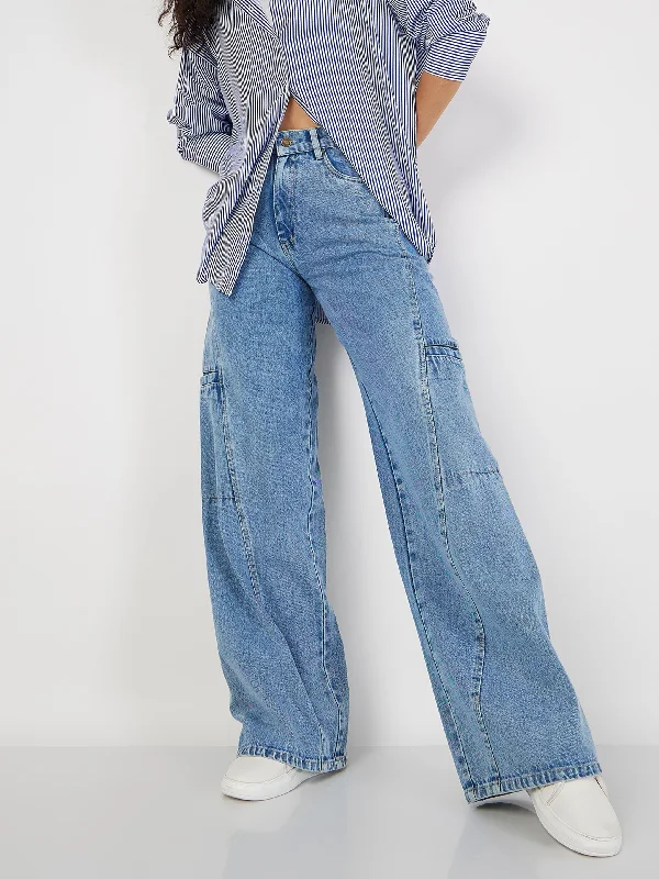 Men's Jeans with a Frayed Hem for a Casual and Effortless StyleWomen Blue Wide Leg Jeans