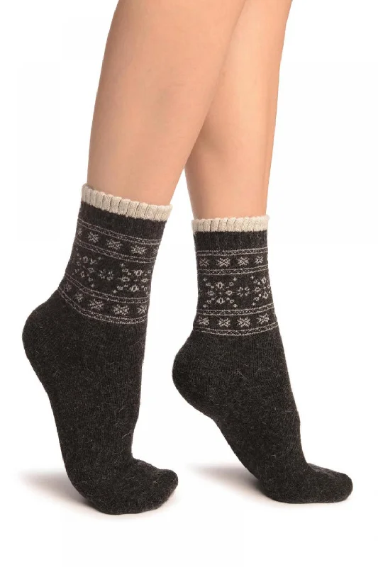 Women's thermal socks for cold weatherArctic Snowflakes On Dark Grey Angora Ankle High Socks