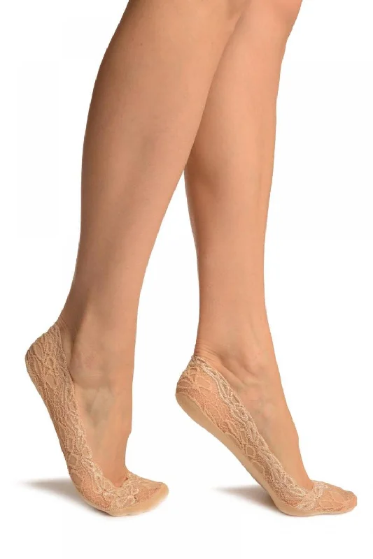 Women's hypoallergenic socks for sensitive skinBeige Flower Petals Lace With Silicon Grip & Cotton Sole Footsies