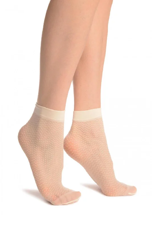 Women's leather - look socks for an edgy styleCream Woven Dots Ankle High Socks