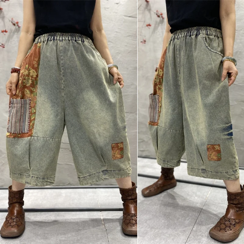 Women's matching top and pants set Mom jeans for a nostalgic and casual look Floral Patchwork Hipster Jeans Women's matching top and pants set Mom jeans for a nostalgic and casual look Floral Patchwork Hipster Jeans