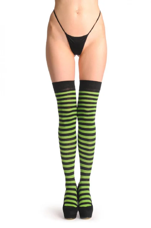 Women's crew socks with a polka - dot printLine Green & Black Stripes