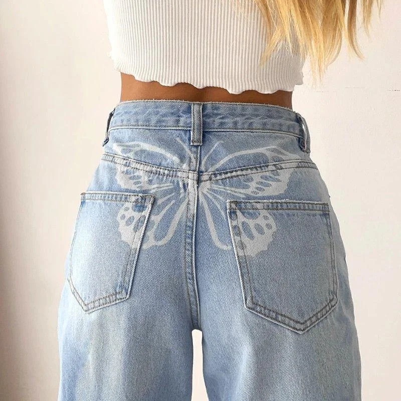 Women's pants with mesh panels Jeggings women jeans combining the comfort of leggings and style of jeans Nikolett Butterfly Loose Straight Jeans Women's pants with mesh panels Jeggings women jeans combining the comfort of leggings and style of jeans Nikolett Butterfly Loose Straight Jeans