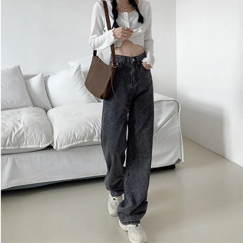 Women's two - piece pant set Ripped women jeans for a rebellious and fashion - forward style KittenAlarm - Woman Jeans High Waist Clothes Wide Leg Denim Clothing Blue Streetwear Vintage Quality Fashion Harajuku Straight Pants