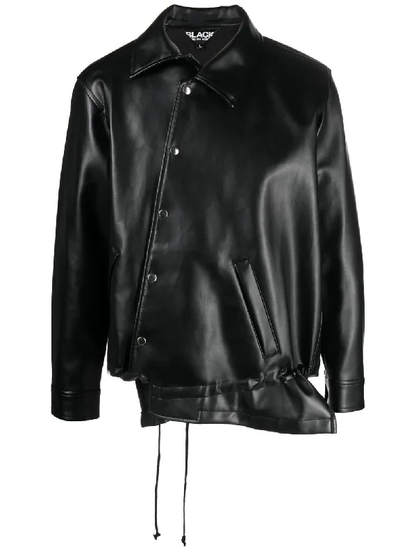 Bomber men jackets with ribbed cuffs for a classic 80s styleAsymmetric-Hem Artificial Leather Jacket Bomber men jackets with ribbed cuffs for a classic 80s styleAsymmetric-Hem Artificial Leather Jacket