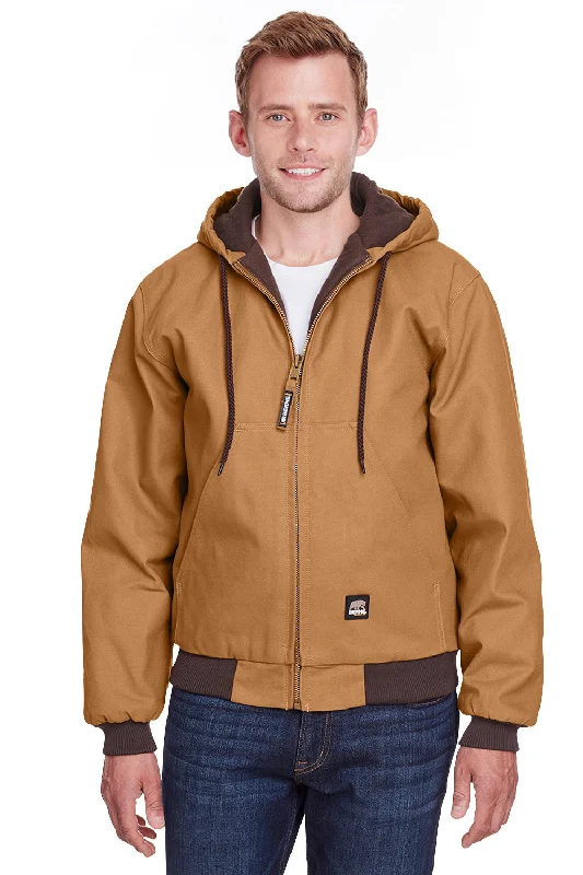 Denim men jackets with embroidered patches for a personalized touchBerne Mens Heritage Duck Water Resistant Full Zip Hooded Jacket - Duck Brown Denim men jackets with embroidered patches for a personalized touchBerne Mens Heritage Duck Water Resistant Full Zip Hooded Jacket - Duck Brown