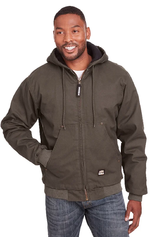 Denim men jackets with embroidered patches for a personalized touchBerne Mens Highland Duck Full Zip Hooded Jacket - Duck Olive Denim men jackets with embroidered patches for a personalized touchBerne Mens Highland Duck Full Zip Hooded Jacket - Duck Olive