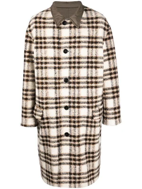 Slim - fit leather men jackets with a distressed finish for a rugged lookCheck-Pattern Single-Breasted Coat Slim - fit leather men jackets with a distressed finish for a rugged lookCheck-Pattern Single-Breasted Coat