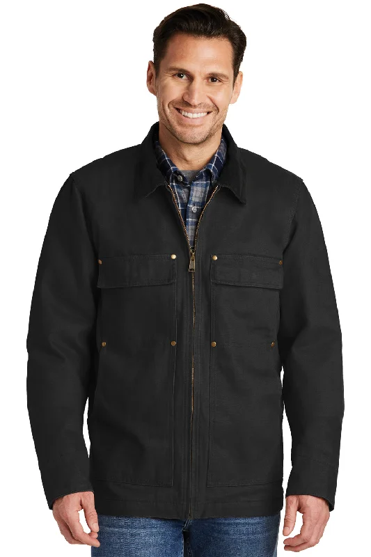 Men jackets with a built - in hood that can be stowed away when not in useCornerStone Mens Duck Cloth Full Zip Jacket - Black Men jackets with a built - in hood that can be stowed away when not in useCornerStone Mens Duck Cloth Full Zip Jacket - Black