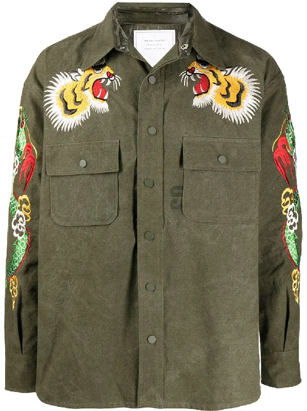 Men jackets with a built - in hood that can be stowed away when not in useEmbroidered Shirt Jacket Men jackets with a built - in hood that can be stowed away when not in useEmbroidered Shirt Jacket