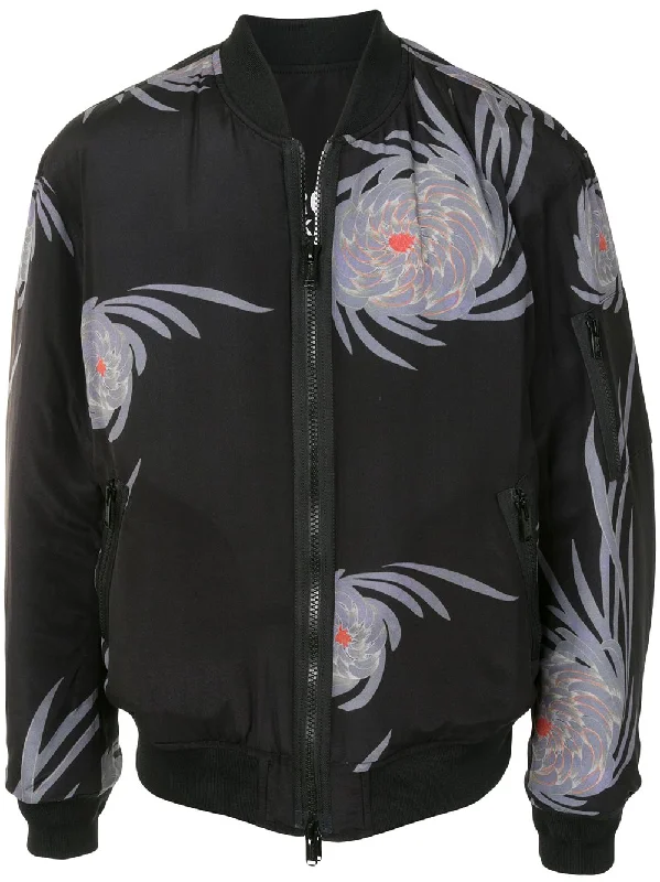 Hooded men jackets with a detachable faux - fur trim for added warmthFloral-Print Zip-Up Bomber Jacket Hooded men jackets with a detachable faux - fur trim for added warmthFloral-Print Zip-Up Bomber Jacket