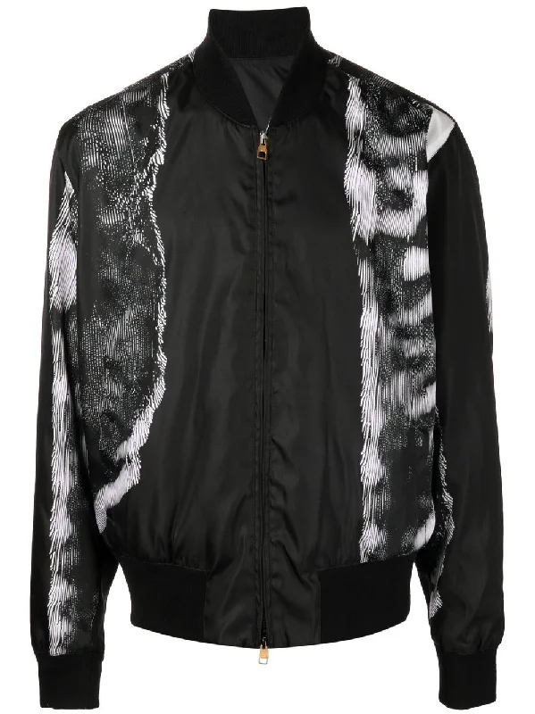 Stretch - fabric men jackets for unrestricted movement during workoutsGraphic-Print Detail Bomber Jacket Stretch - fabric men jackets for unrestricted movement during workoutsGraphic-Print Detail Bomber Jacket
