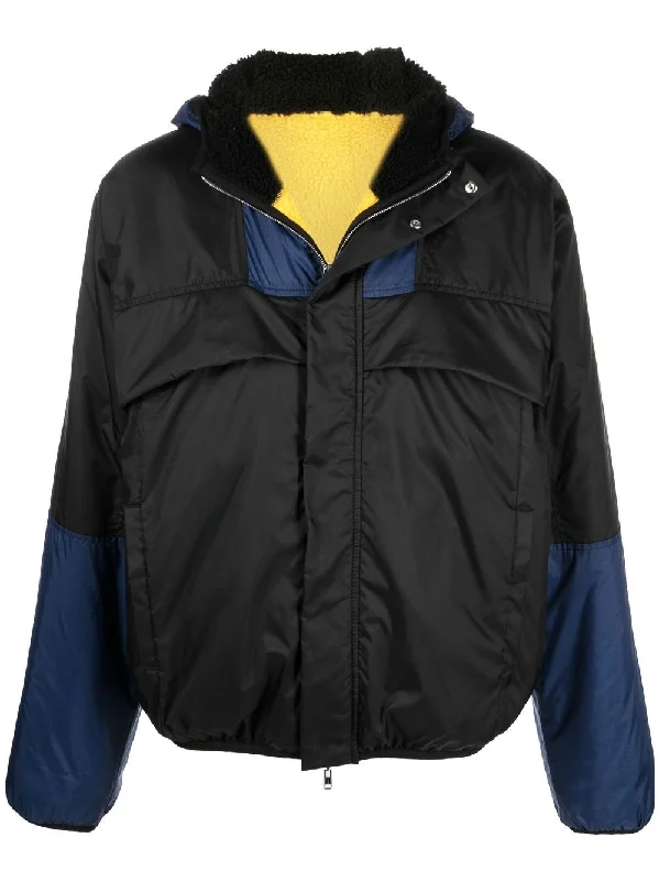 Stretch - fabric men jackets for unrestricted movement during workoutsReversible Hooded Colour-Block Panel Jacket Stretch - fabric men jackets for unrestricted movement during workoutsReversible Hooded Colour-Block Panel Jacket