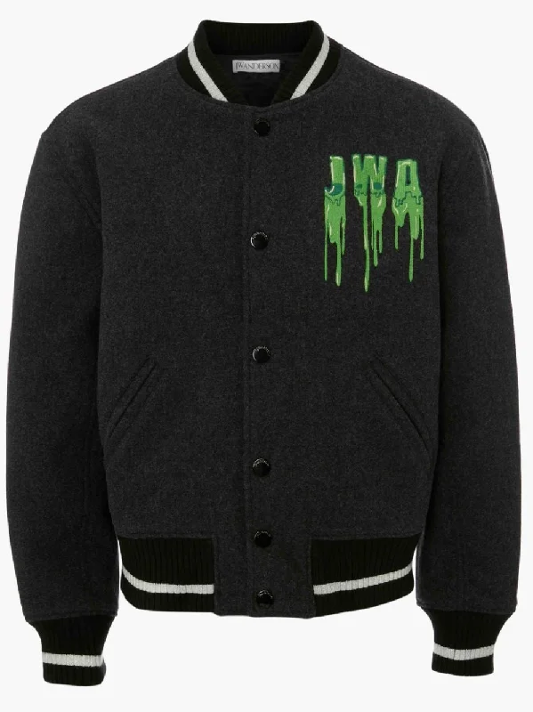 Hooded men jackets with a detachable faux - fur trim for added warmthLogo-Embroidered Bomber Jacket Hooded men jackets with a detachable faux - fur trim for added warmthLogo-Embroidered Bomber Jacket