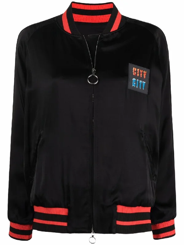 Fleece - lined men jackets for cold - weather commutingLogo Patch Bomber Jacket