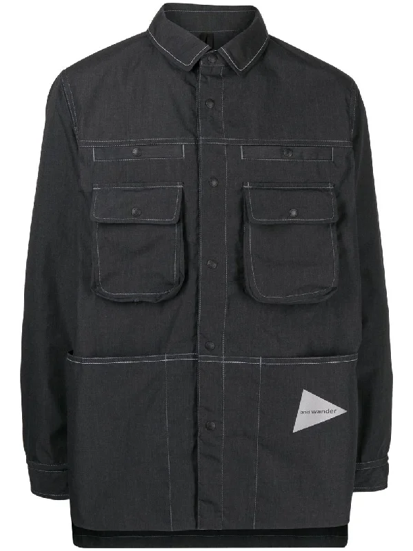 Fleece - lined men jackets for cold - weather commutingLogo-Print Shirt Jacket