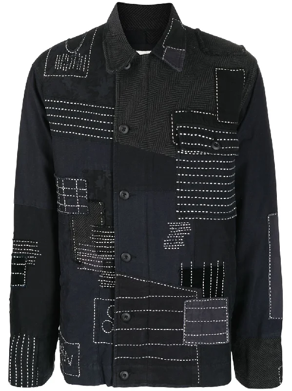 Denim men jackets with embroidered patches for a personalized touchPatchwork-Detail Shirt Jacket Denim men jackets with embroidered patches for a personalized touchPatchwork-Detail Shirt Jacket