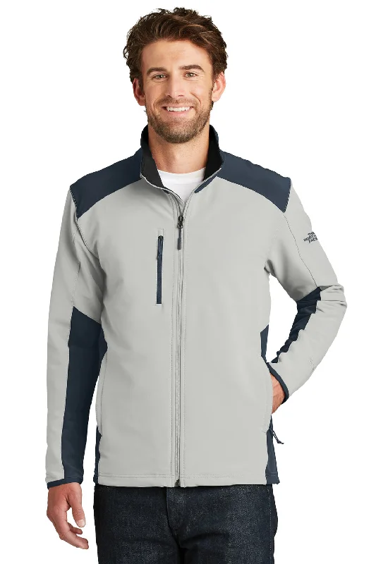 Hooded men jackets with a detachable faux - fur trim for added warmthThe North Face Mens Tech Wind & Water Resistant Full Zip Jacket - Mid Grey/Urban Navy Blue - Closeout Hooded men jackets with a detachable faux - fur trim for added warmthThe North Face Mens Tech Wind & Water Resistant Full Zip Jacket - Mid Grey/Urban Navy Blue - Closeout