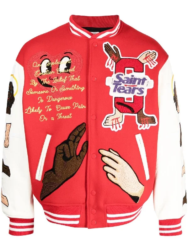 Bomber men jackets with ribbed cuffs for a classic 80s styleDenim Tears Embroidered-Patch Bomber Jacket