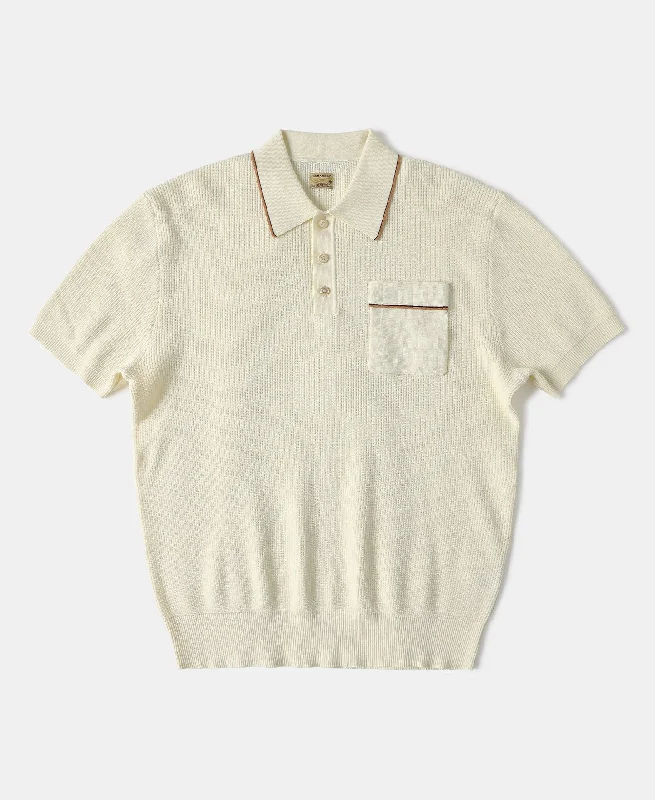 Men's two - tone stripe polo shirts with a preppy style1940s Knit Trimmed Polo Shirt Men's two - tone stripe polo shirts with a preppy style1940s Knit Trimmed Polo Shirt