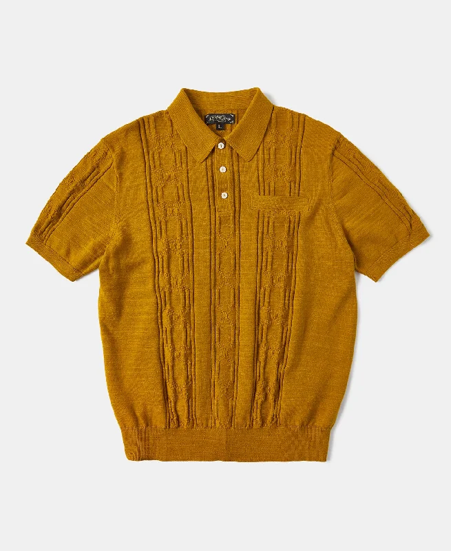 Men's luxury cashmere blend polo shirts in solid colors1960s Jacquard Slub Cotton Polo Shirt - Ginger Men's luxury cashmere blend polo shirts in solid colors1960s Jacquard Slub Cotton Polo Shirt - Ginger