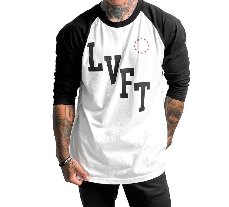 Men's slim - fit graphic t - shirts with vintage rock band printsAll Star Raglan Tee - White / Black