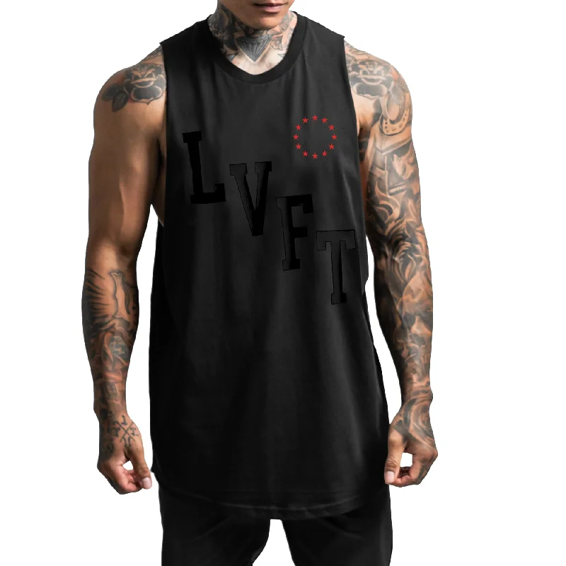 Men's long - sleeve henley t - shirts with button - down placketsAll Star Blackout Raw Cut Tank