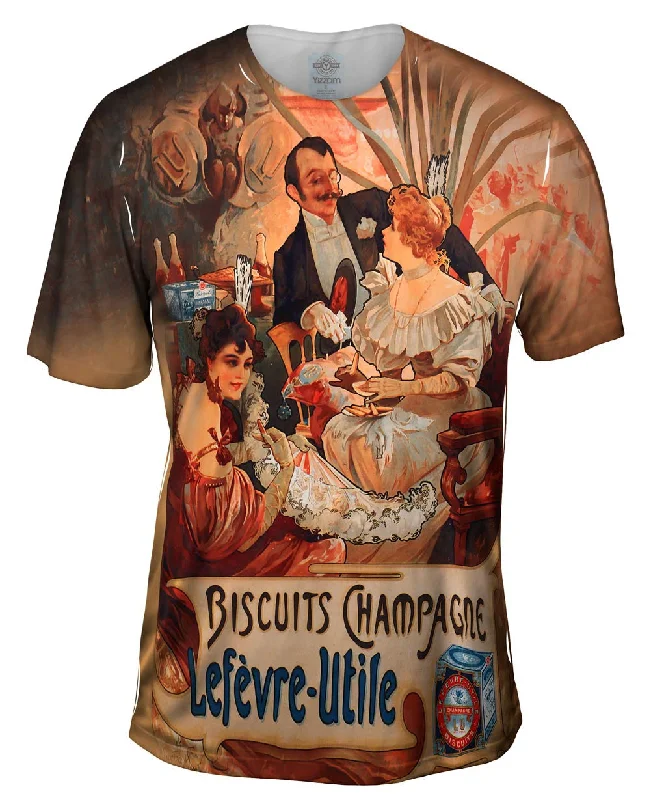 Men's lightweight performance t - shirts for running marathonsAlphonse Mucha - "Biscuits Champagne Lefèvre-Utile" (1896)