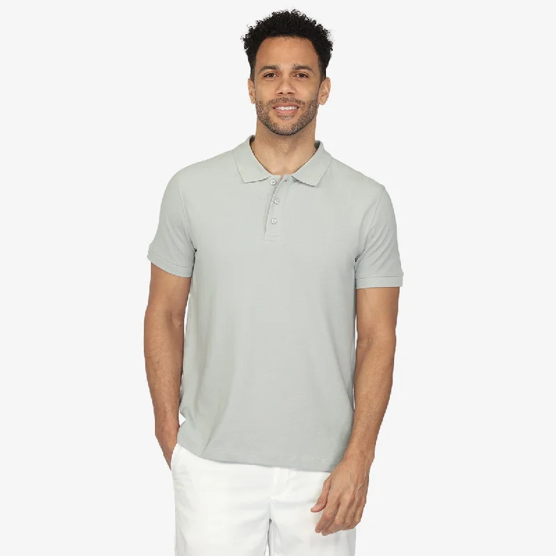 Men's luxury cashmere blend polo shirts in solid colorsGranite Grey Short Sleeve Polo